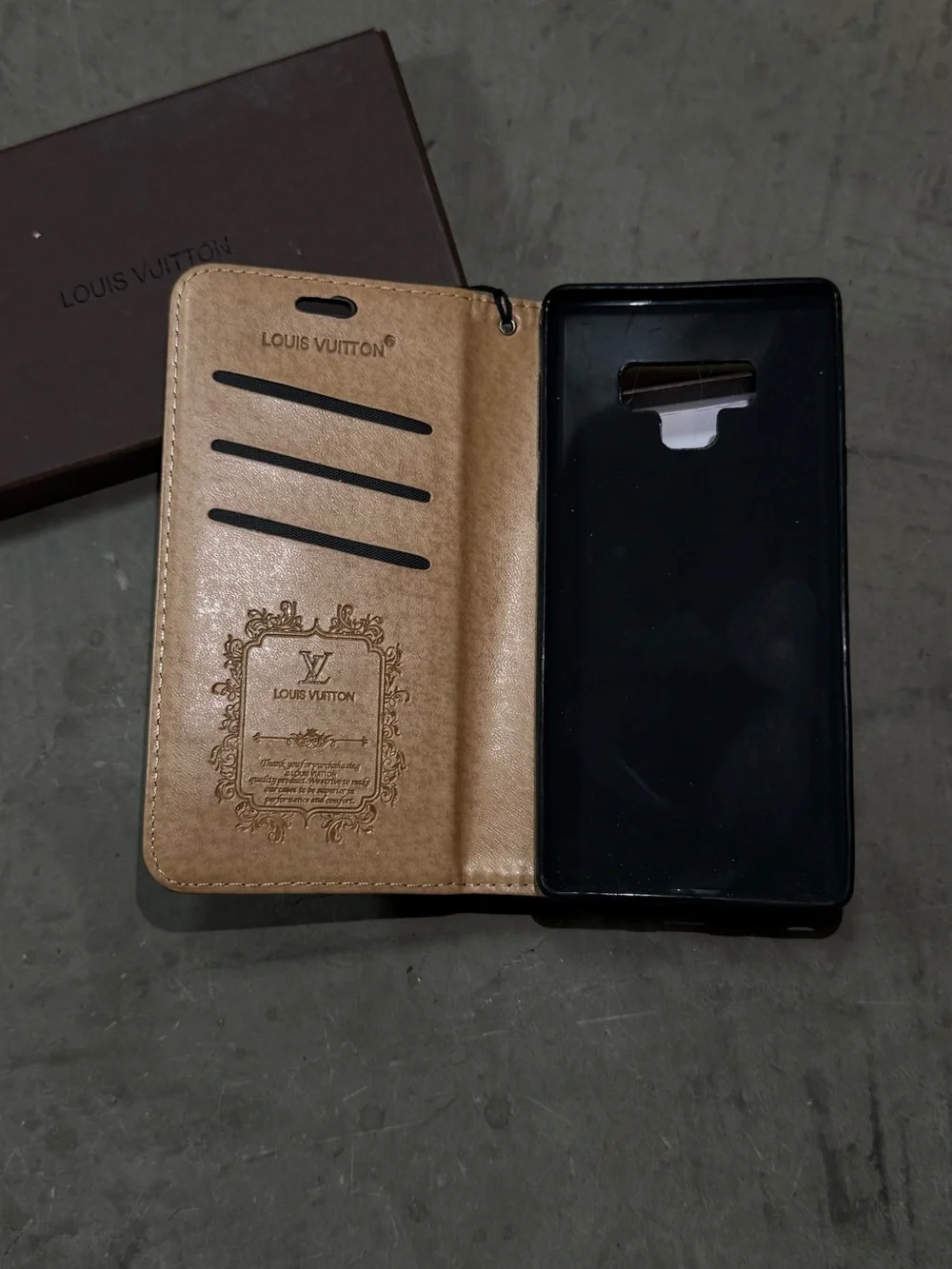 Louis Vuitton Monogram Style Wallet Phone Case Brown Folio Wrist Strap w/ Box